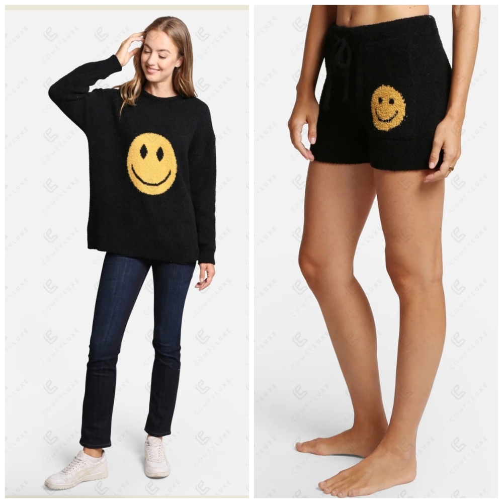 Comfy Luxe Happy Face Chenille Sweater Short Set